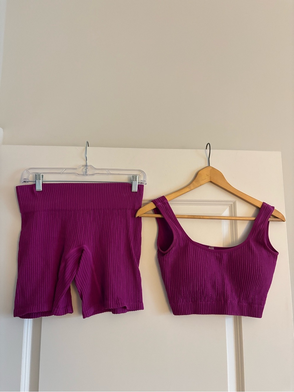 Purple Ribbed Two-Piece Workout Set